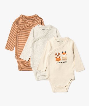 Body bébé à manches longues et fermeture croisée (lot de 3) vue1 - GEMO C4G BEBE - GEMO