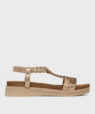 Sandales à semelle épaisse, brides métallisées et strass femme vue1 - EMILIA ROSA - GEMO