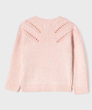 Pull en maille côtelée et ajourée extensible fille vue3 - GEMO 4G FILLE - GEMO