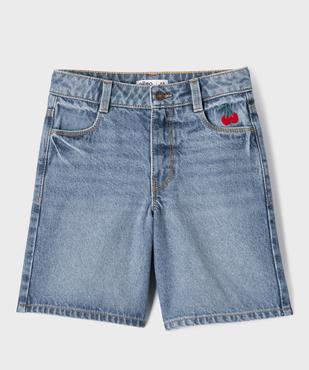 Short en jean avec motif brodé et taille ajustable fille vue1 - GEMO 4G FILLE - GEMO