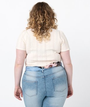 Tee-shirt femme grande taille à manches courtes en maille ajourée vue3 - GEMO (G TAILLE) - GEMO
