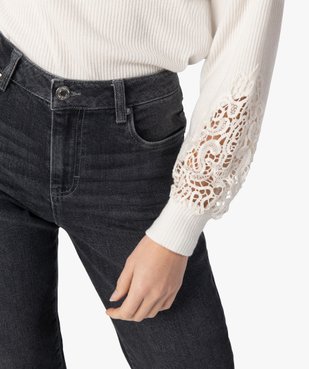Tee-shirt femme court en maille côtelée avec manches brodées vue2 - GEMO(FEMME PAP) - GEMO