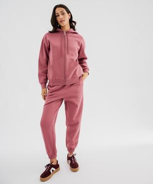 Pantalon de jogging en molleton uni à taille élastiquée femme vue1 - GEMO 4G FEMME - GEMO