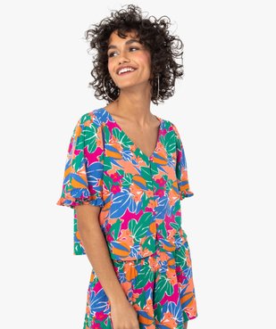 Blouse femme imprimée à manches courtes coupe courte vue1 - GEMO(FEMME PAP) - GEMO