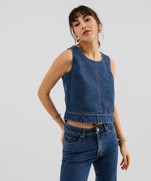 Blouse sans manches en jean coupe courte femme vue1 - GEMO 4G FEMME - GEMO