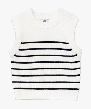 Pull sans manches à rayures en maille côtelée femme vue4 - GEMO 4G FEMME - GEMO