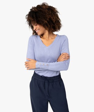 Pull femme en maille fine avec large col V vue1 - GEMO(FEMME PAP) - GEMO
