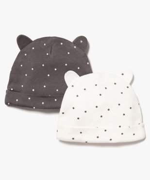 Bonnet bébé naissance en coton avec oreilles en relief (lot de 2) vue1 - GEMO(BB COUCHE) - GEMO