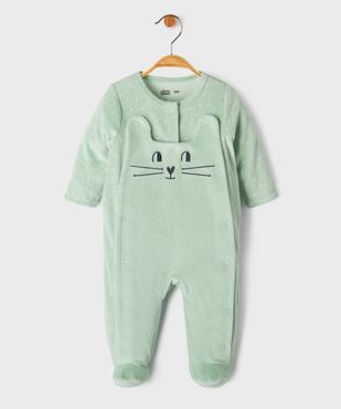 Pyjama en velours ouvert devant motif chat et pois bébé vue1 - GEMO 4G BEBE - GEMO