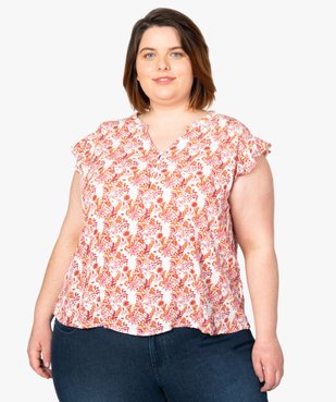 Blouse femme à motifs fleuris et rayures pailletées vue1 - GEMO (G TAILLE) - GEMO
