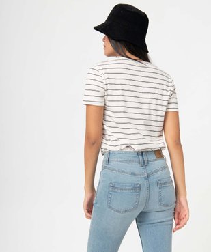 Tee-shirt femme imprimé à manches courtes avec col V roulotté vue3 - GEMO(FEMME PAP) - GEMO
