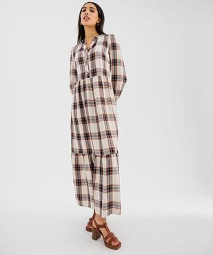 Robe chemise longue en viscose à carreaux femme vue1 - GEMO(FEMME PAP) - GEMO