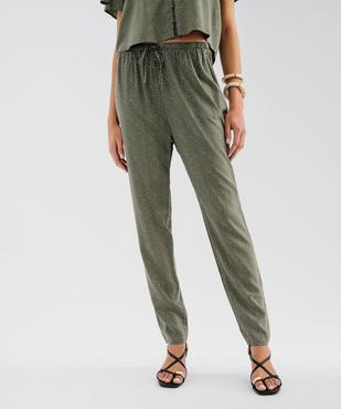 Pantalon à taille élastiquée en viscose fluide imprimée femme vue1 - GEMO 4G FEMME - GEMO