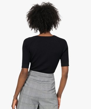 Pull femme à manches courtes en maille côtelée vue3 - GEMO(FEMME PAP) - GEMO
