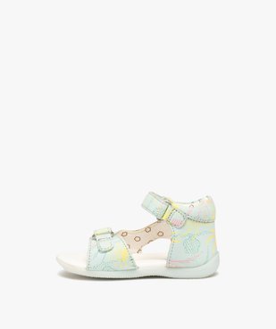 Sandales bébé fille en cuir imprimé coloré avec brides à scratch - Kickers vue3 - KICKERS - GEMO