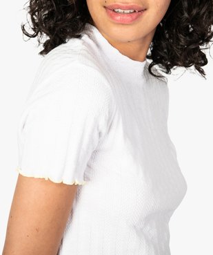 Tee-shirt femme effet rayé avec manches courtes et finitions fantaisie vue2 - FOLLOW ME - GEMO