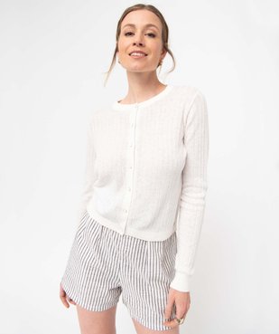 Gilet femme à col rond en maille côtelée - LuluCastagnette vue1 - LULUCASTAGNETTE - GEMO