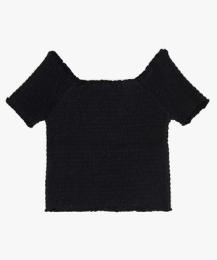 Tee-shirt court fille en smocks à manches courtes et col Bardot vue3 - GEMO (JUNIOR) - GEMO