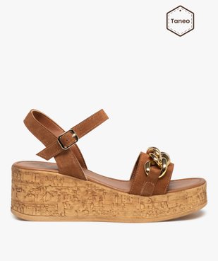 Sandales femme plateforme dessus cuir et chaîne – Tanéo vue1 - TANEO - GEMO