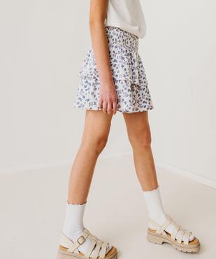 Jupe short fleurie à volants et taille à smocks fille vue8 - GEMO 4G FILLE - GEMO