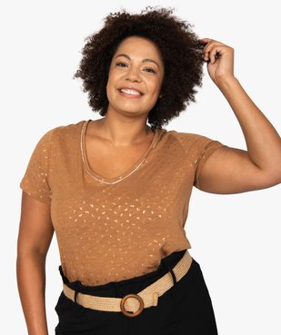 Tee-shirt femme à col V et détails dorés vue1 - GEMO (G TAILLE) - GEMO