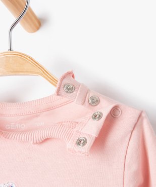 Tee-Shirt bébé fille avec inscription brodée et col froncé vue2 - GEMO(BEBE DEBT) - GEMO