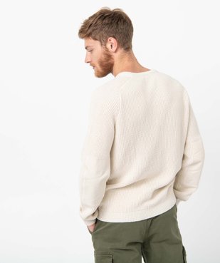 Pull homme uni en grosse maille avec empiècements vue3 - GEMO (HOMME) - GEMO