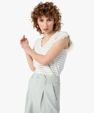 Tee-shirt femme rayé à larges manches finitions brodées vue1 - GEMO(FEMME PAP) - GEMO