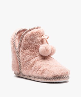 Chaussons femme boots en fourrure imitation et passementerie vue2 - GEMO(HOMWR FEM) - GEMO