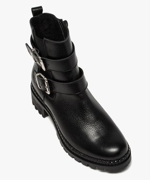 Boots femme à talon large unies en cuir à semelle crantée vue5 - GEMO (CASUAL) - GEMO