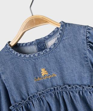 Ensemble 2 pièces combishort en jean et bandeau bébé fille - LuluCastagnette vue2 - LULUCASTAGNETTE - GEMO