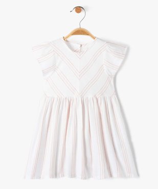 Robe bébé fille en lin à rayures avec manches volantées vue1 - GEMO 4G BEBE - GEMO