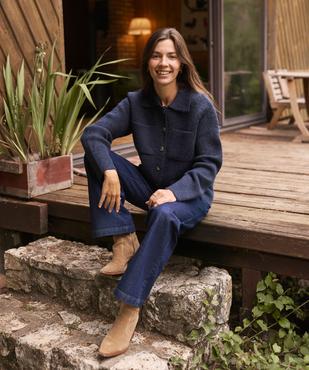 Gilet à grand col avec poches poitrine femme - LuluCastagnette vue1 - LULUCASTAGNETTE - GEMO