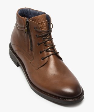 Boots homme en cuir uni fermeture lacets et zip - Tanéo vue5 - TANEO - GEMO