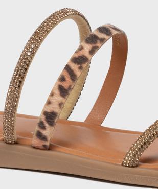 Mules plates à fines brides à strass et motif léopard femme vue6 - FOLLOW ME - GEMO