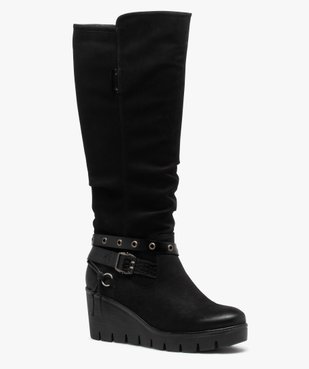 Bottes femme à talon compensé et dessus suédine unie vue2 - GEMO(URBAIN) - GEMO