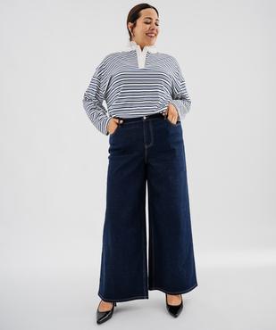 Jean wide leg en coton stretch taille haute ajustable femme grande taille vue4 - GEMO 4G GT - GEMO