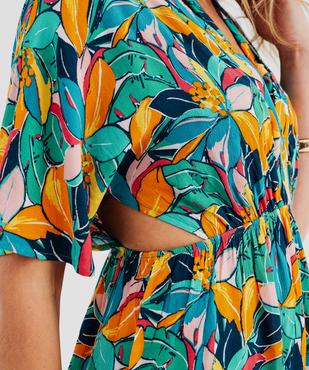 Robe de plage courte en viscose à encolure V et découpes côtés femme vue4 - GEMO 4G FEMME - GEMO