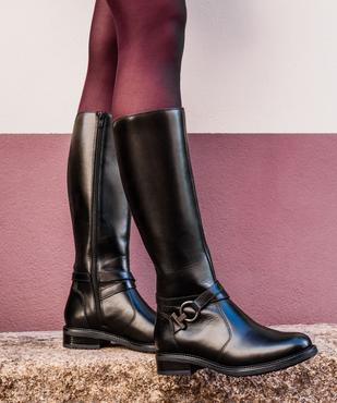 Bottes cavalières en cuir à zip et élastiques femme - Tanéo vue1 - TANEO - GEMO