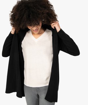 Gilet femme porté ouvert avec col châle côtelé vue2 - GEMO (MAILLE) - GEMO