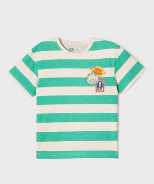 Tee-shirt manches courtes à rayures et motif garçon vue1 - GEMO 4G GARCON - GEMO