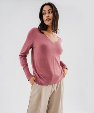Pull fin en viscose avec col V et boutons aux poignets femme vue1 - GEMO 4G FEMME - GEMO