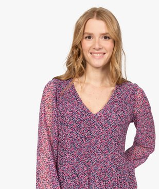 Blouse femme en voile plissé à motifs à manches longues vue2 - GEMO(FEMME PAP) - GEMO