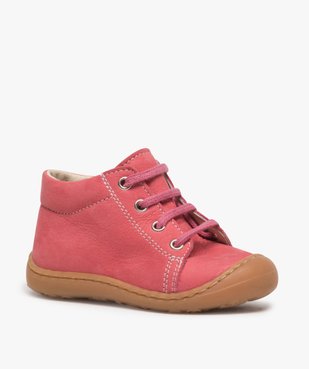 Chaussures premiers pas bébé fille en cuir à lacets vue2 - GEMO(BEBE DEBT) - GEMO