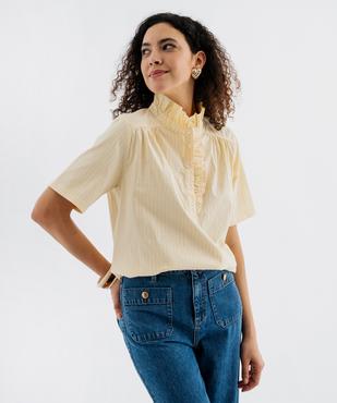 Blouse à manches courtes avec volants sur le col femme vue1 - GEMO(FEMME PAP) - GEMO