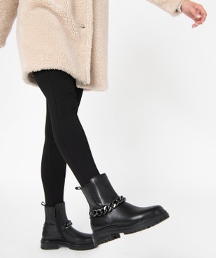 Boots femme crantées à chaîne dessus cuir uni - Tanéo vue1 - TANEO - GEMO