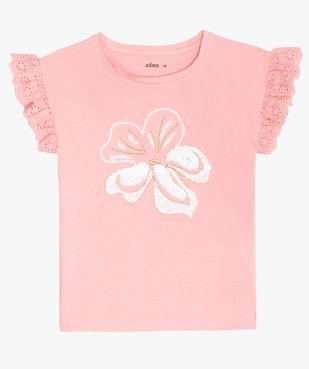 Tee-shirt fille avec manches courtes en dentelle anglaise vue1 - GEMO (ENFANT) - GEMO