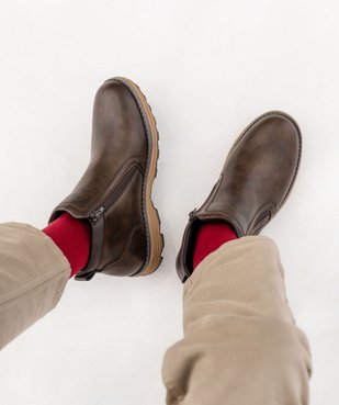 Boots homme confort unies à double zip et semelle crantée vue1 - G'FLEX - GEMO
