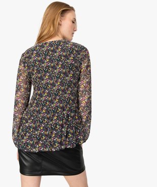 Blouse femme en voile plissé à motifs à manches longues vue3 - GEMO(FEMME PAP) - GEMO