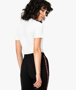 Tee-shirt femme effet rayé avec manches courtes et finitions fantaisie vue3 - FOLLOW ME - GEMO